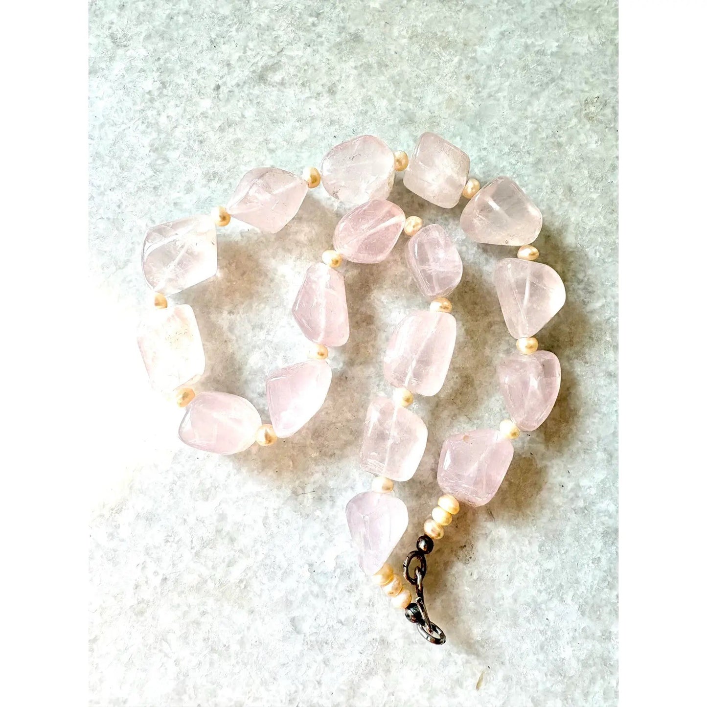 Chunky Rose Quartz Beaded Necklace With Sterling Silver Clasp