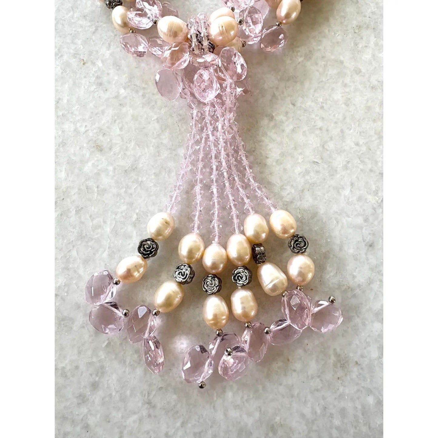 Collar de cuentas de cristal rosa de turbera de agua dulce