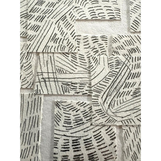 Barbara Beck Graphite on Paper, Cut Paper Collage in White Frame