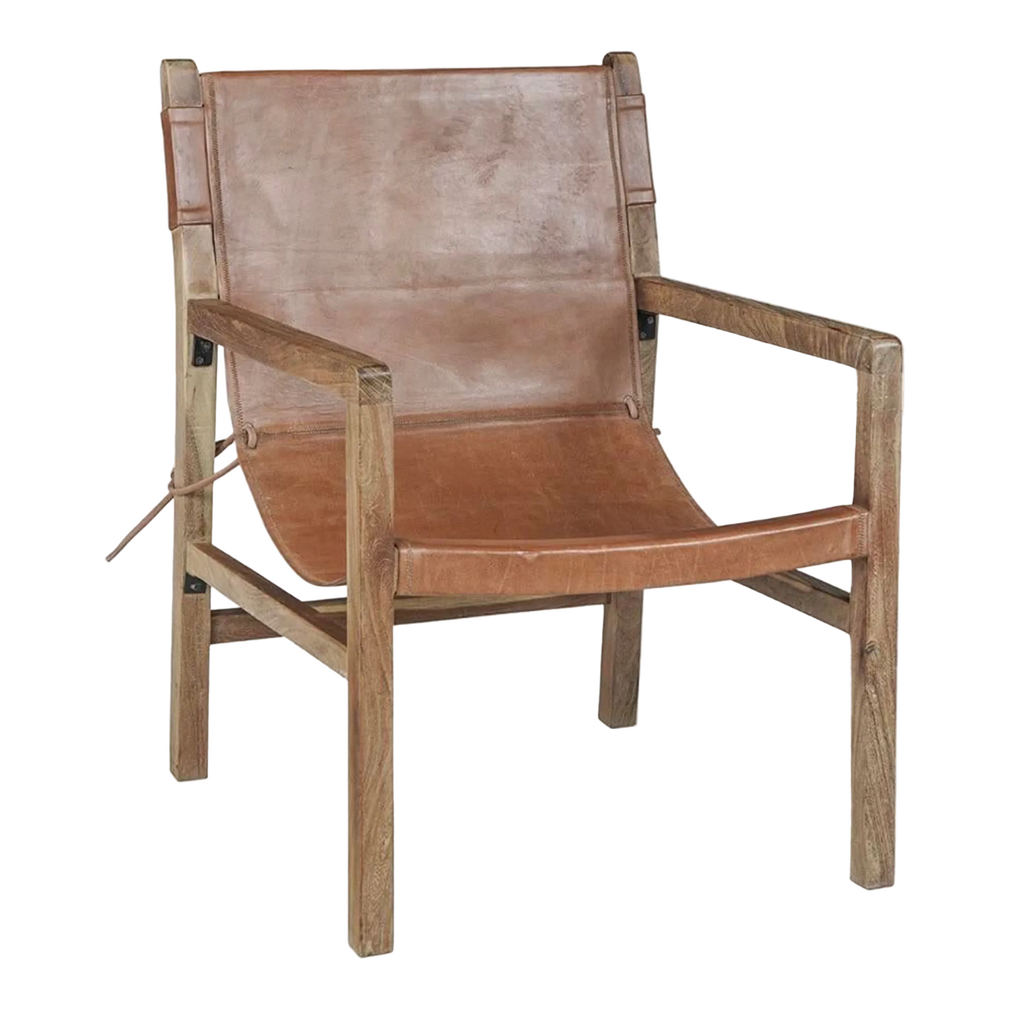 Leather and Wood Sling Chair, Matthew Izzo Home Collection