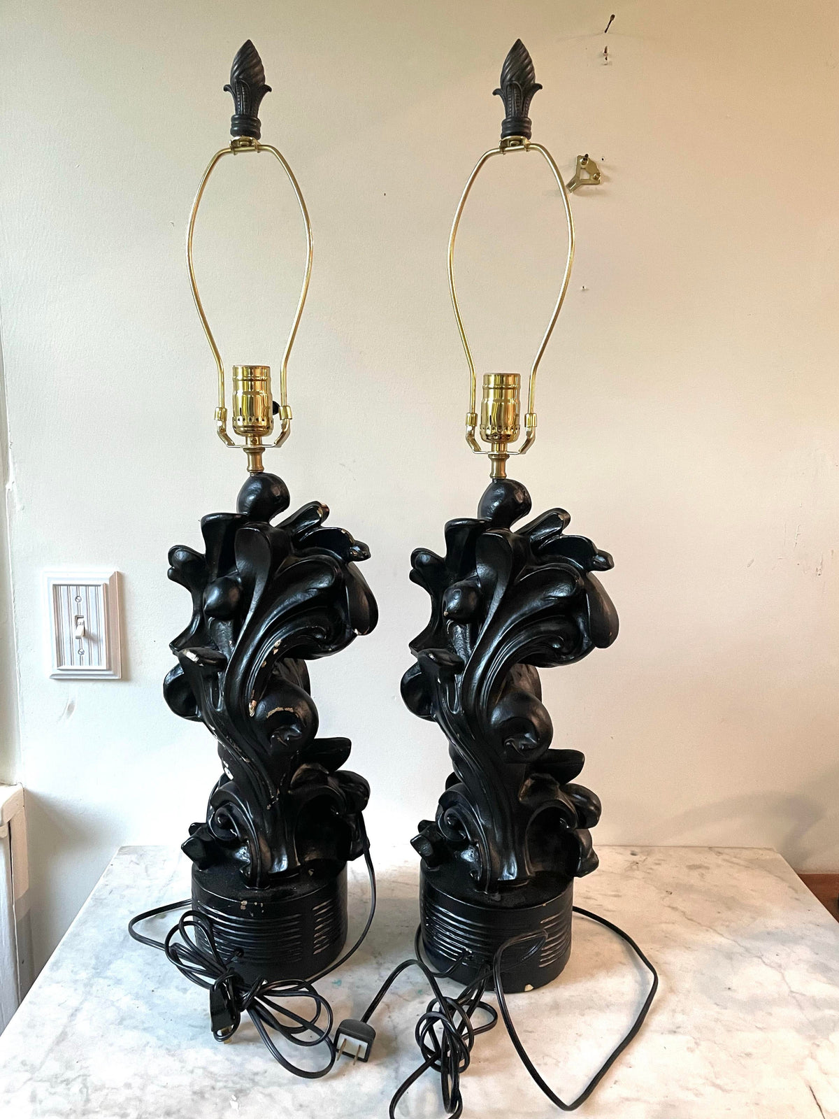 Hollywood Regency Black Painted Plaster Lamps