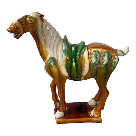 Escultura de caballo de guerra chino de cerámica de mayólica