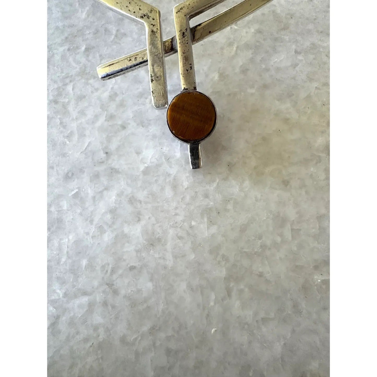 Vintage Mid-Century Antonio Pineda Sigi Taxco Sterling Silver, Tiger's Eye, and Onyx Sculputural Necklace With Artist Markings