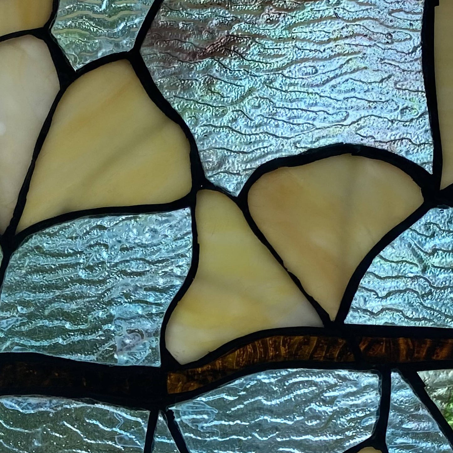 Stained Glass Robert Yellow Gingko Leaf Window Panel 17.5"H
