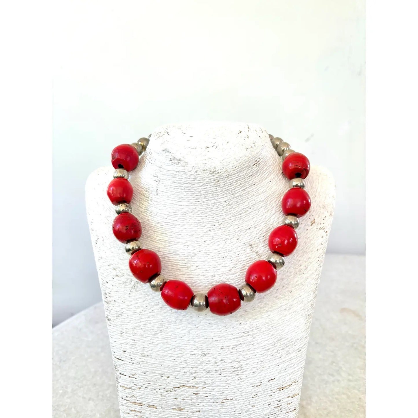 Sherpa Coral and Silver Beaded Necklace