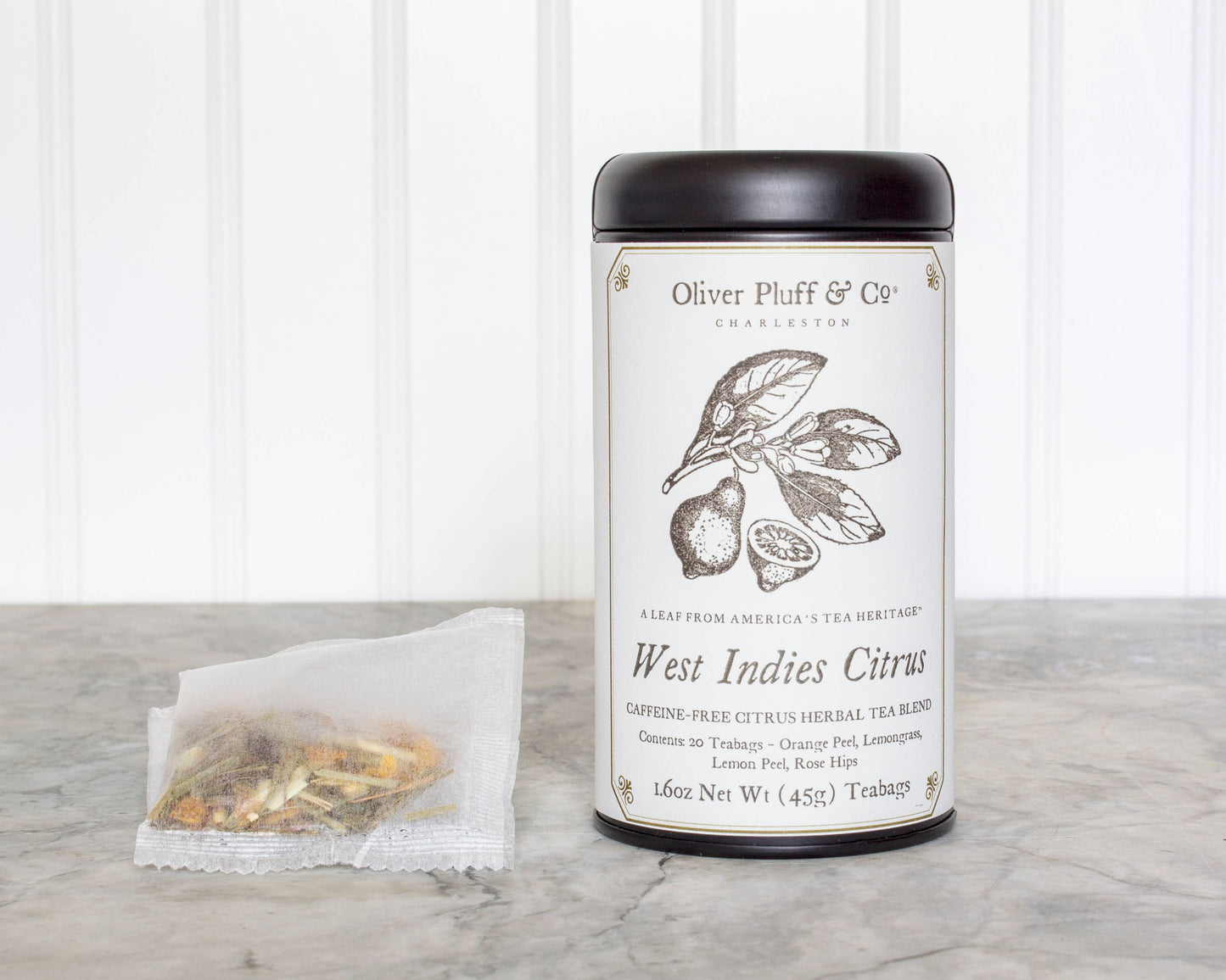 Oliver Pluff - Cítricos de las Indias Occidentales - 20 bolsitas de té en lata de té exclusiva