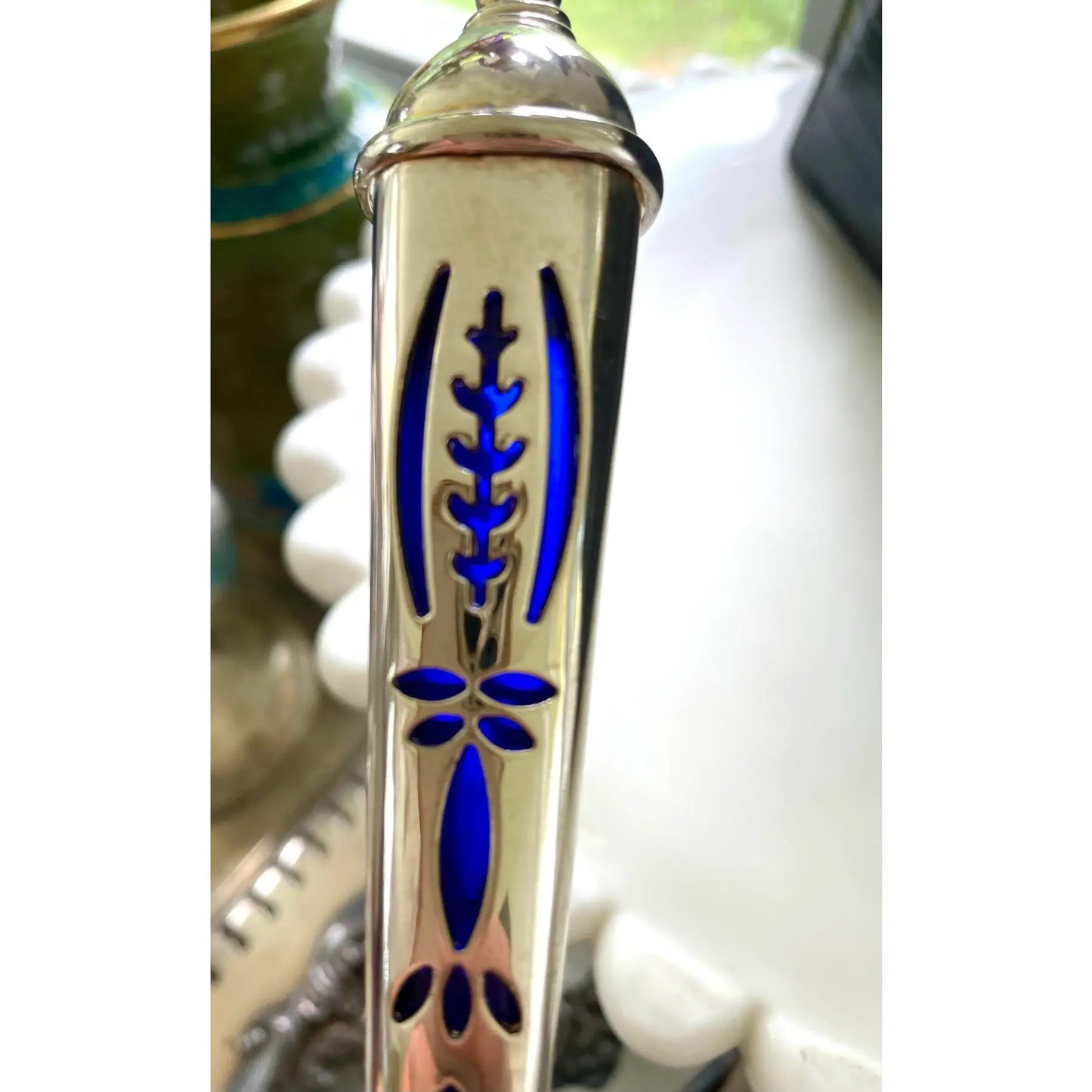 Royal Cobalt Glass and Silver Plate Serving Spoons