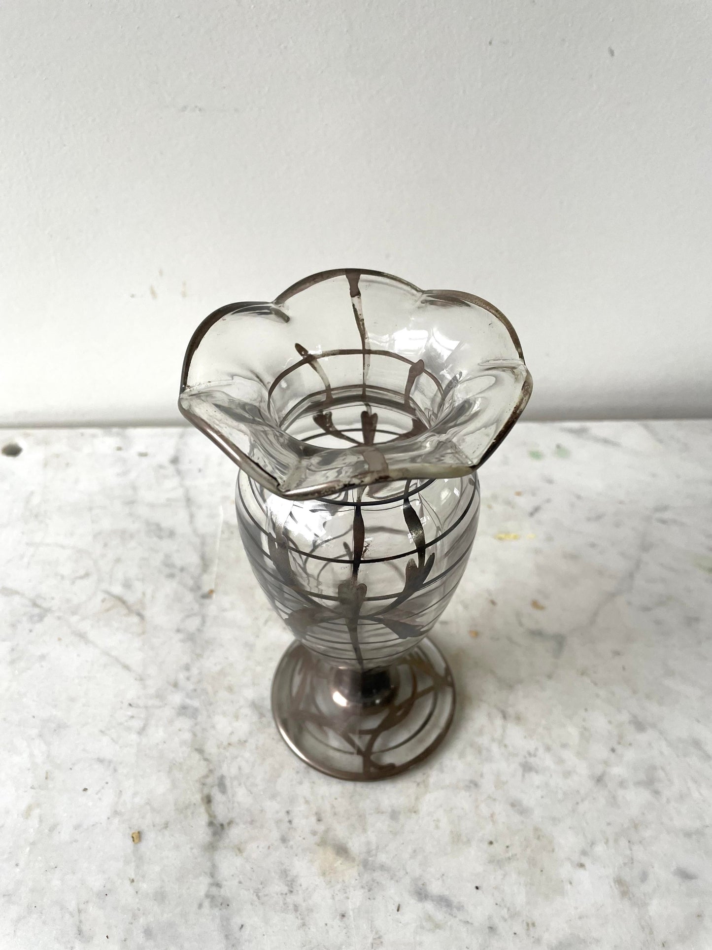 Lovely Art Nouveau Sterling Silver Overlay Glass Vase