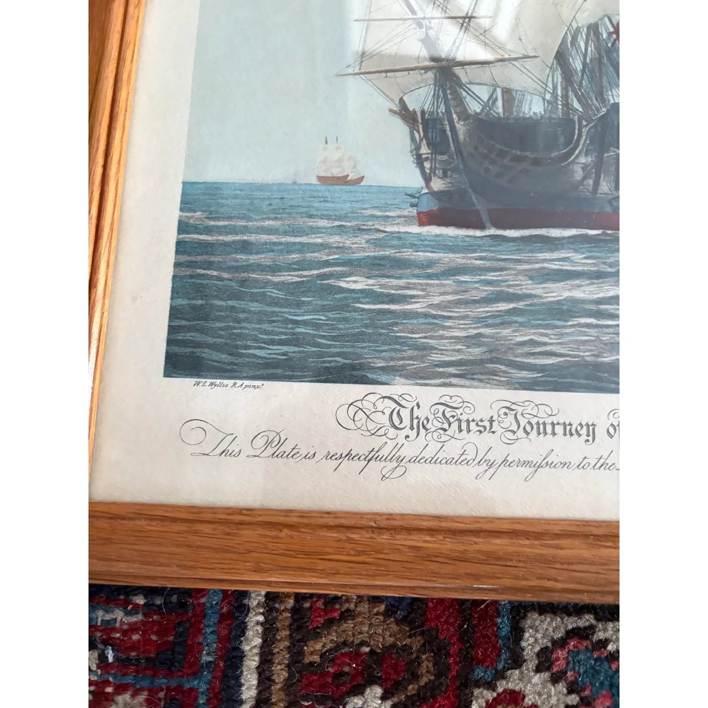 Framed Vintage Nautical Painting "The First Journey, 'Victory'"
