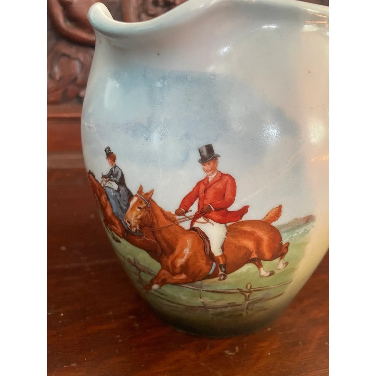 19th Century German Hunt Scene Pitcher by Wittelsbach