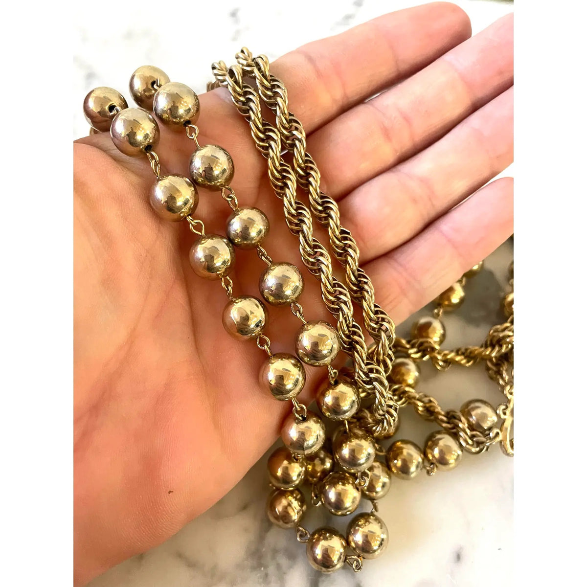 1980s Gold Tone Chain and Bead Necklace