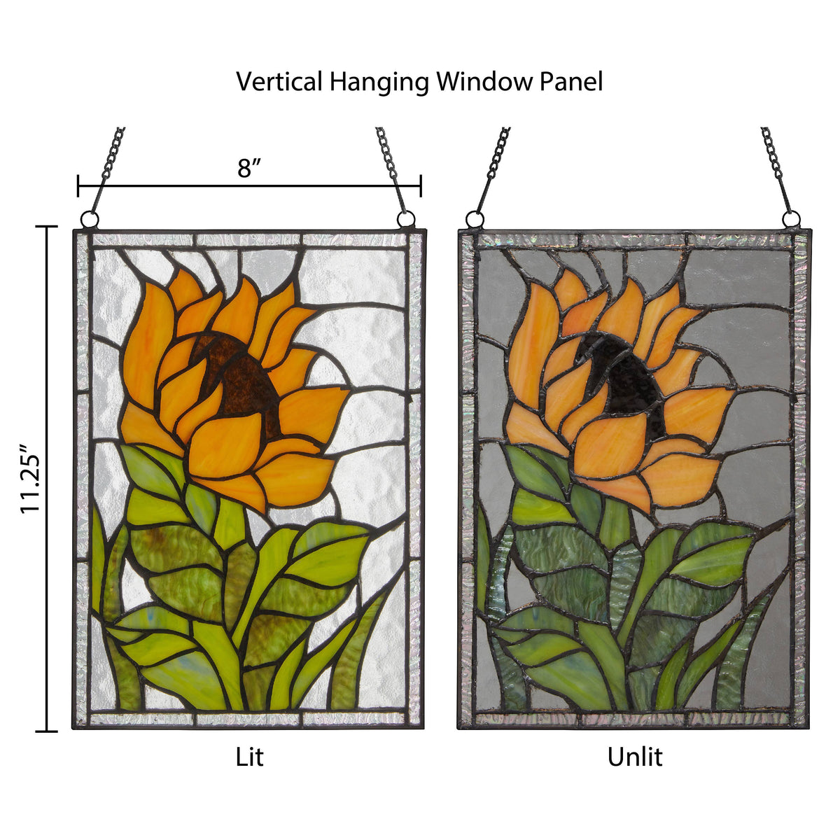 Stained Glass Multicolored Sunflower Window Panel 11.25”H