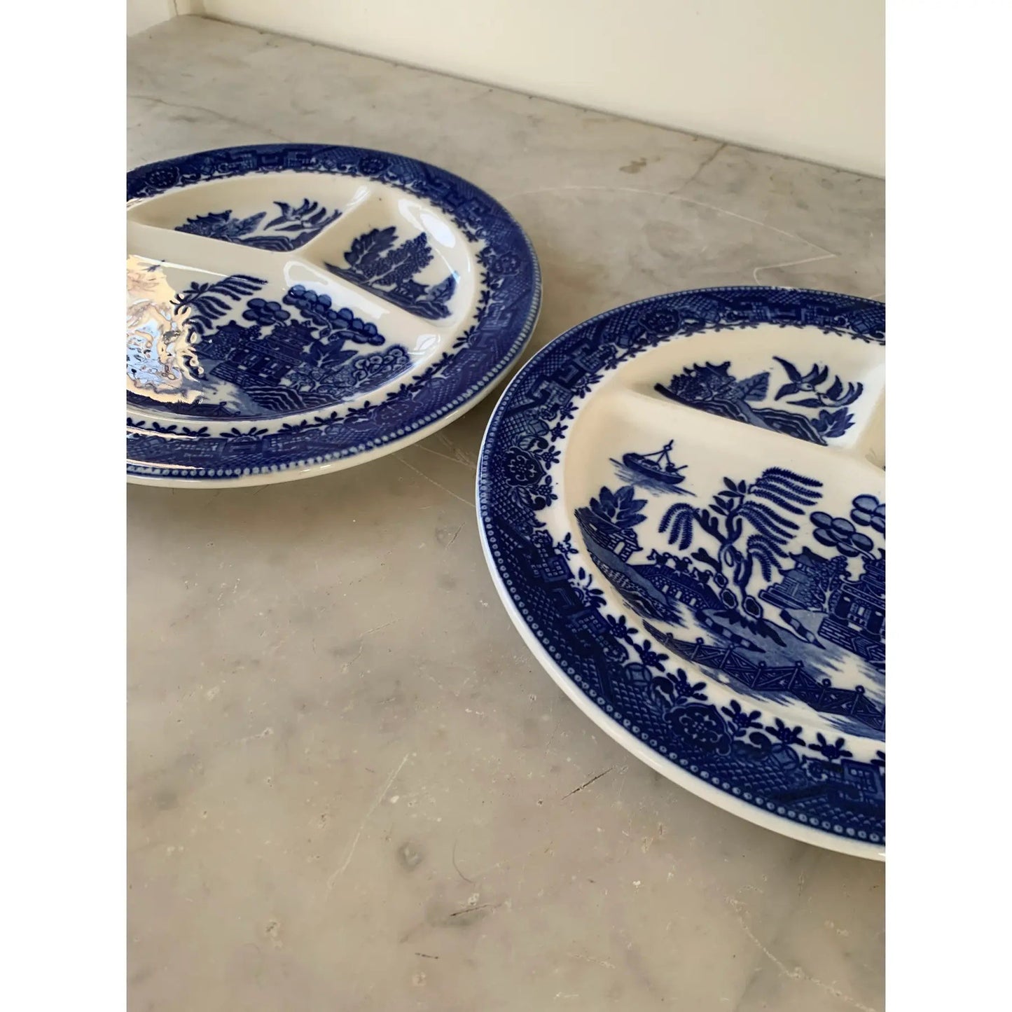 Vintage Blue Willow Moriyama Partitioned Plate - Set of 2
