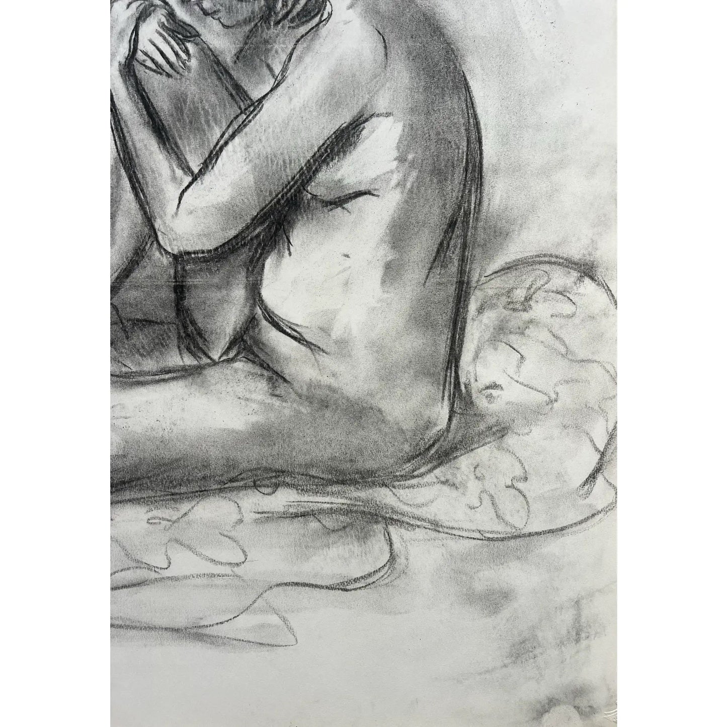 Barbara Beck Figurative Nude Charcoal Sketch on Paper 1970s