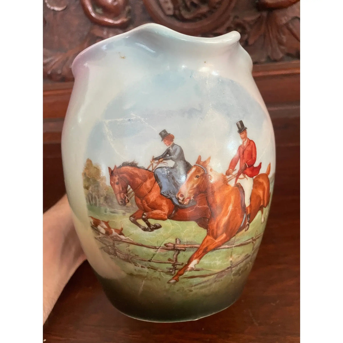 19th Century German Hunt Scene Pitcher by Wittelsbach