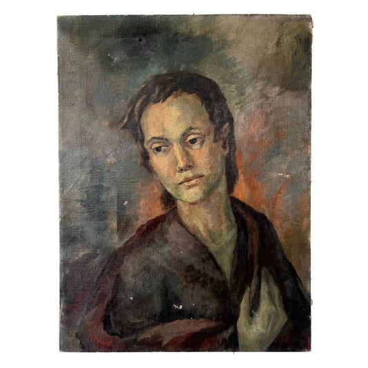 Oil Portrait Painting on Canvas Early 20th Century