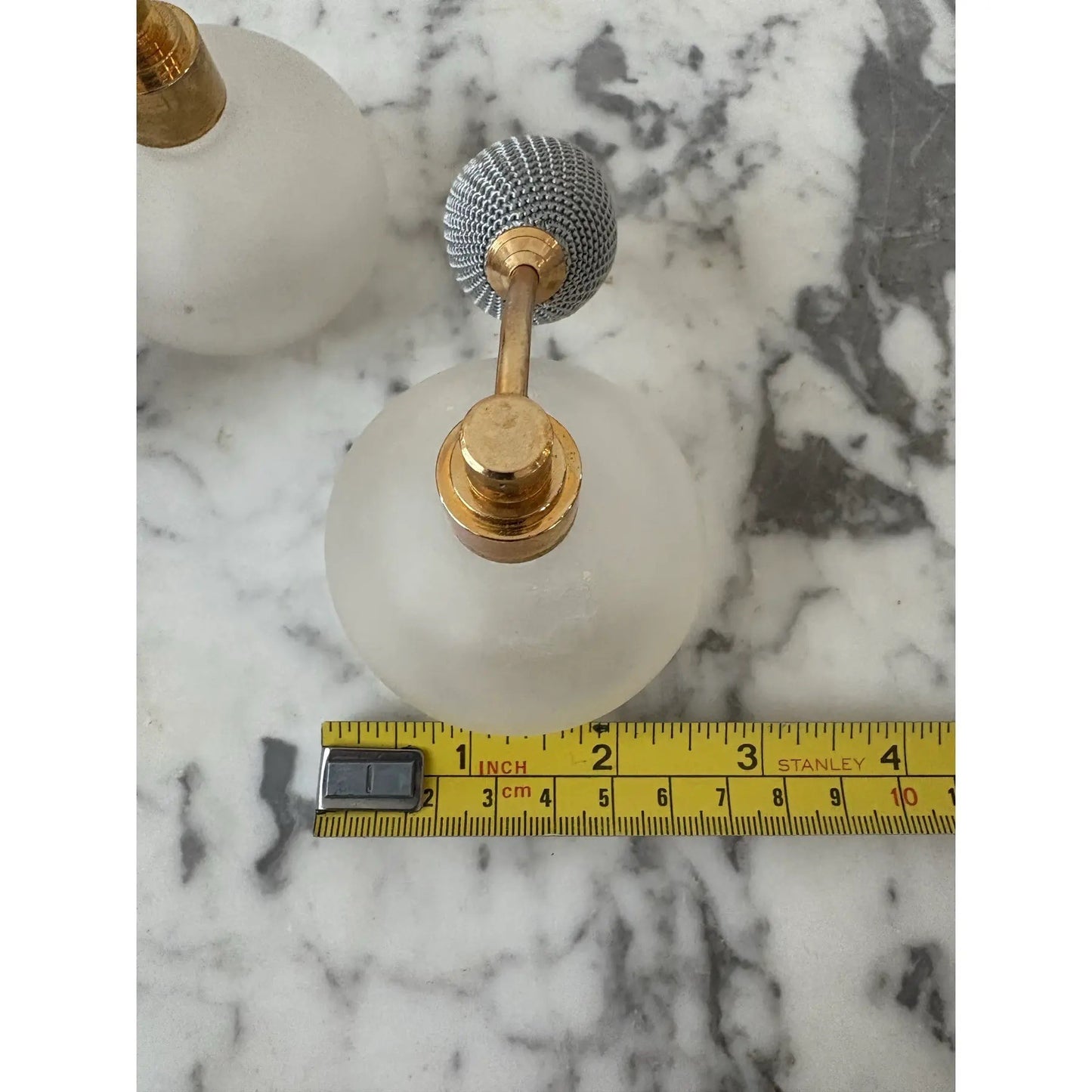 Walter Sperger Frosted Glass, Brass and Atomizer Perfume Bottle Set (2 Pieces)