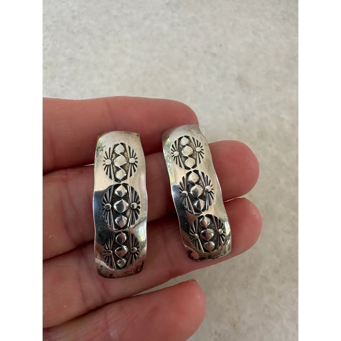 Vintage Sterling Silver Pierced Earrings, Pair