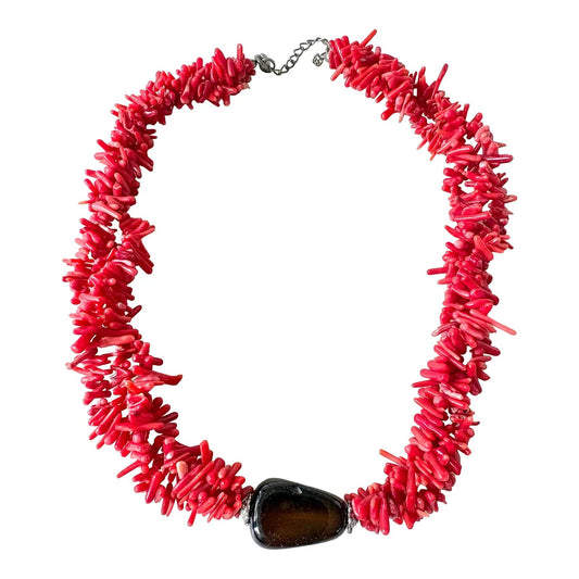 Vintage Coral and Smoke Quartz Beaded Necklace