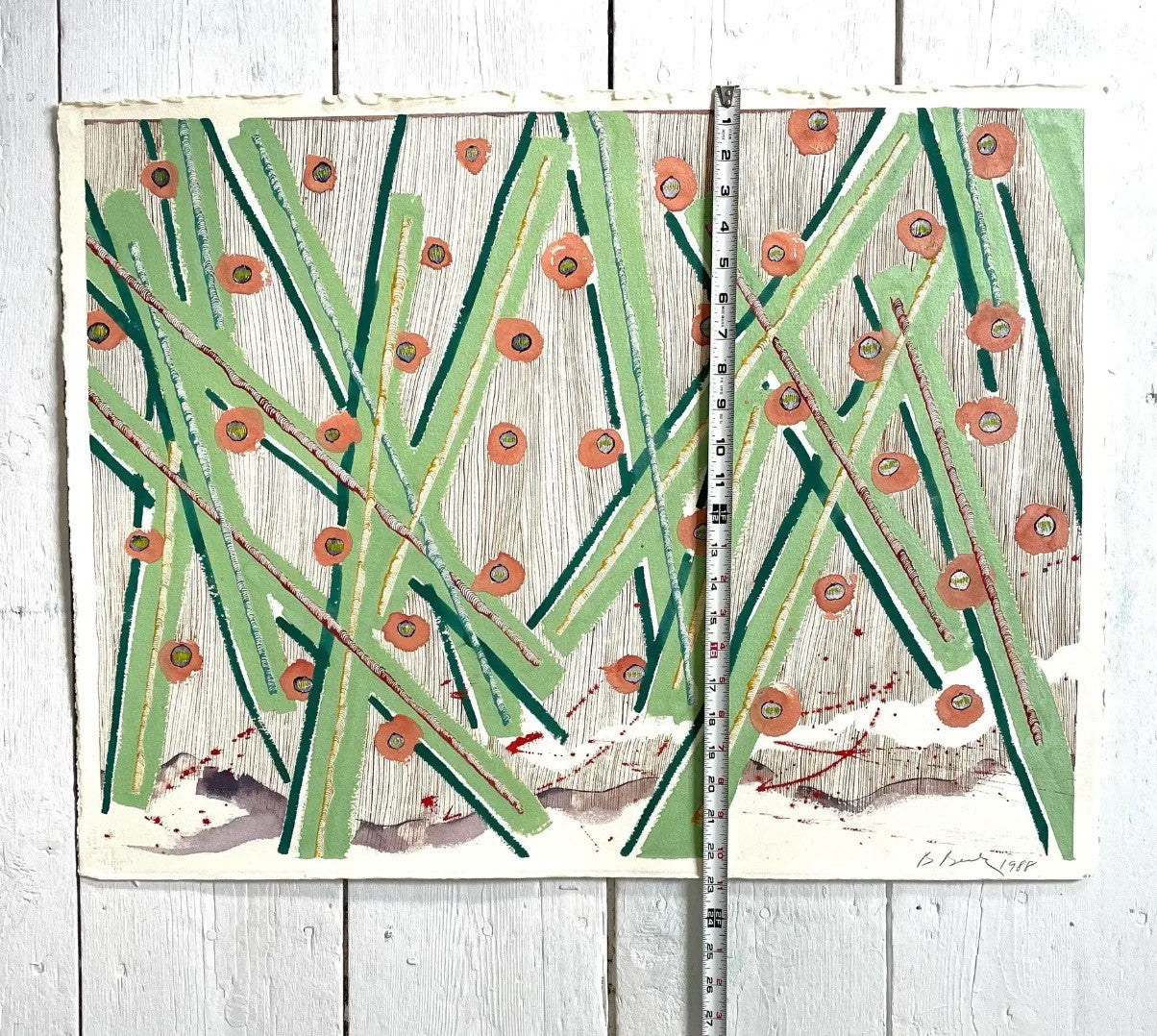 Pintura abstracta sobre papel de Barbara Beck de 1988