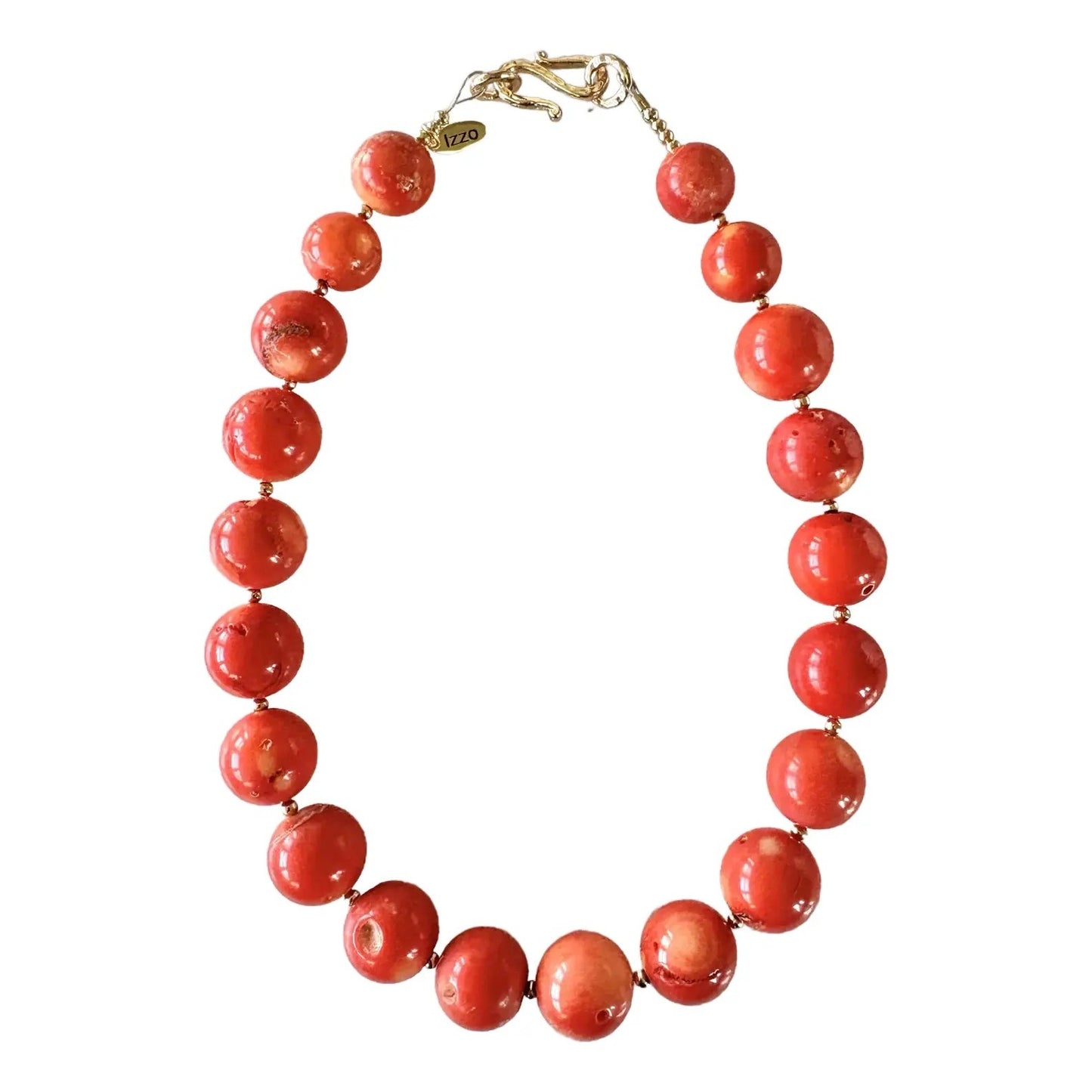 Coral Beaded Necklace With Gold Tone Spacers and Hook Clasp. 17” Designed by Matthew Izzo