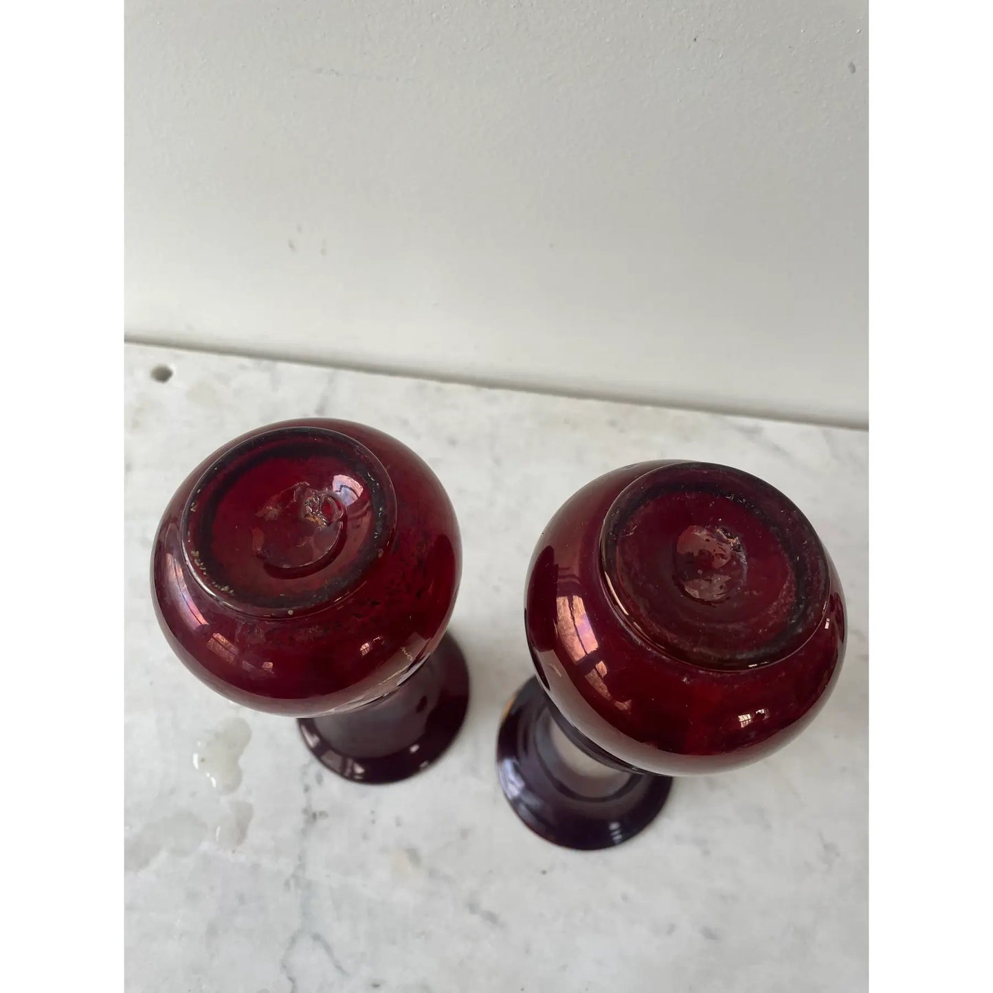 Vintage Bohemian Hand Blown Frosted Glass Vases - Pair