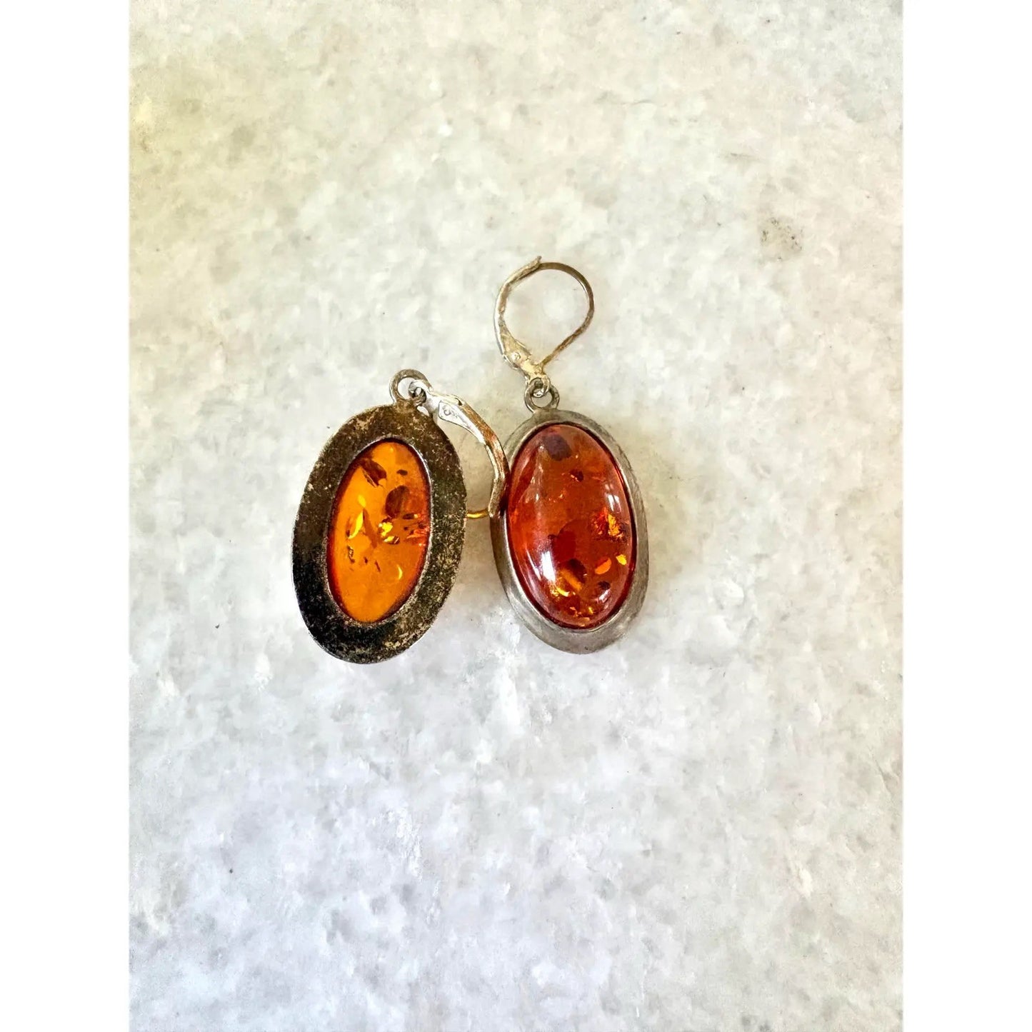 Sterling Silver and Amber Vintage Earrings