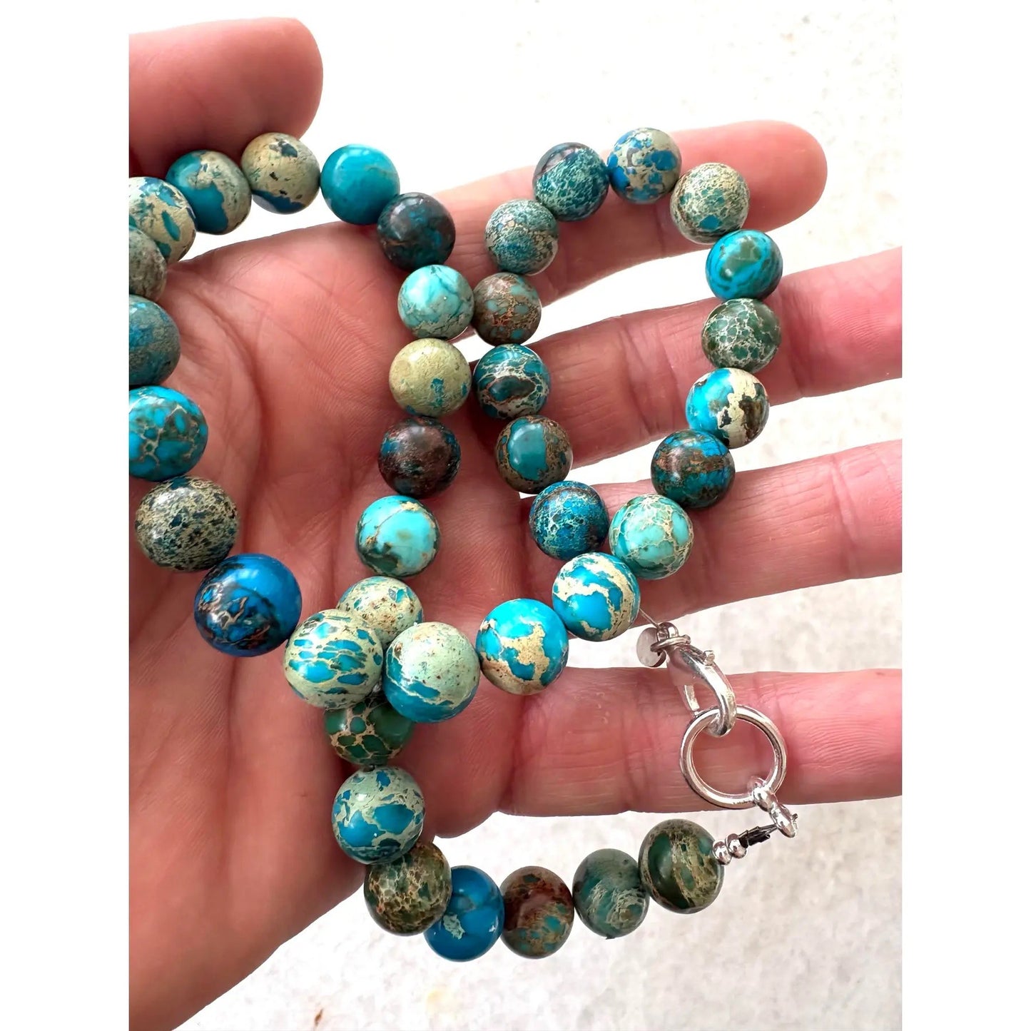 Ocean Jasper Beaded Necklace With Silver Plated Clasp by Matthew Izzo