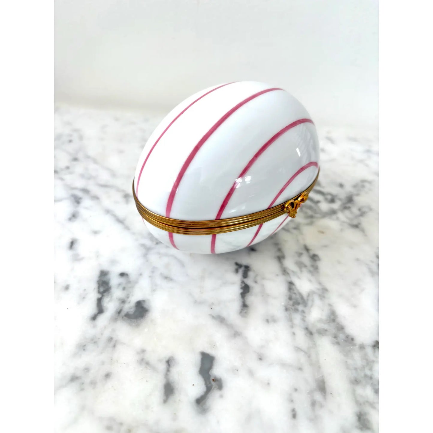 Limoges France Hand-painted Porcelain Egg Box With Brass Closure
