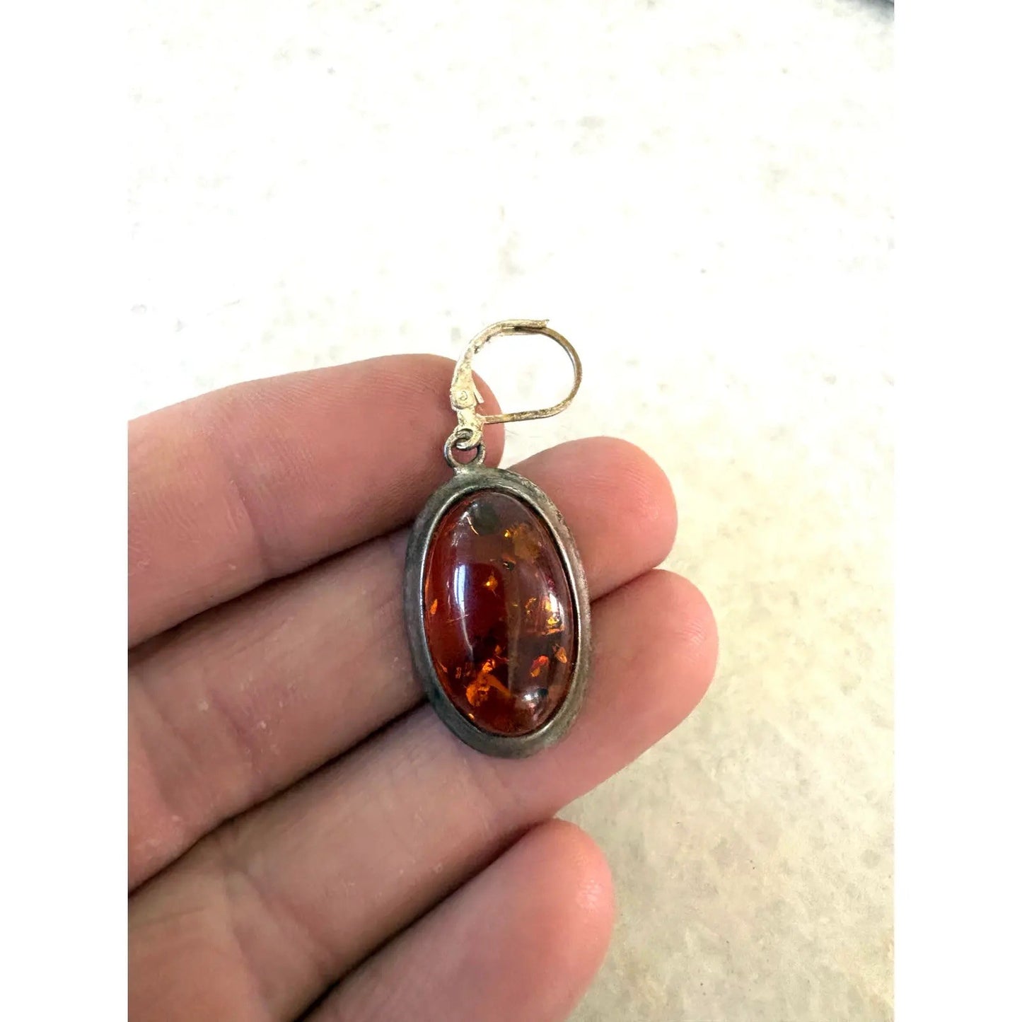 Sterling Silver and Amber Vintage Earrings