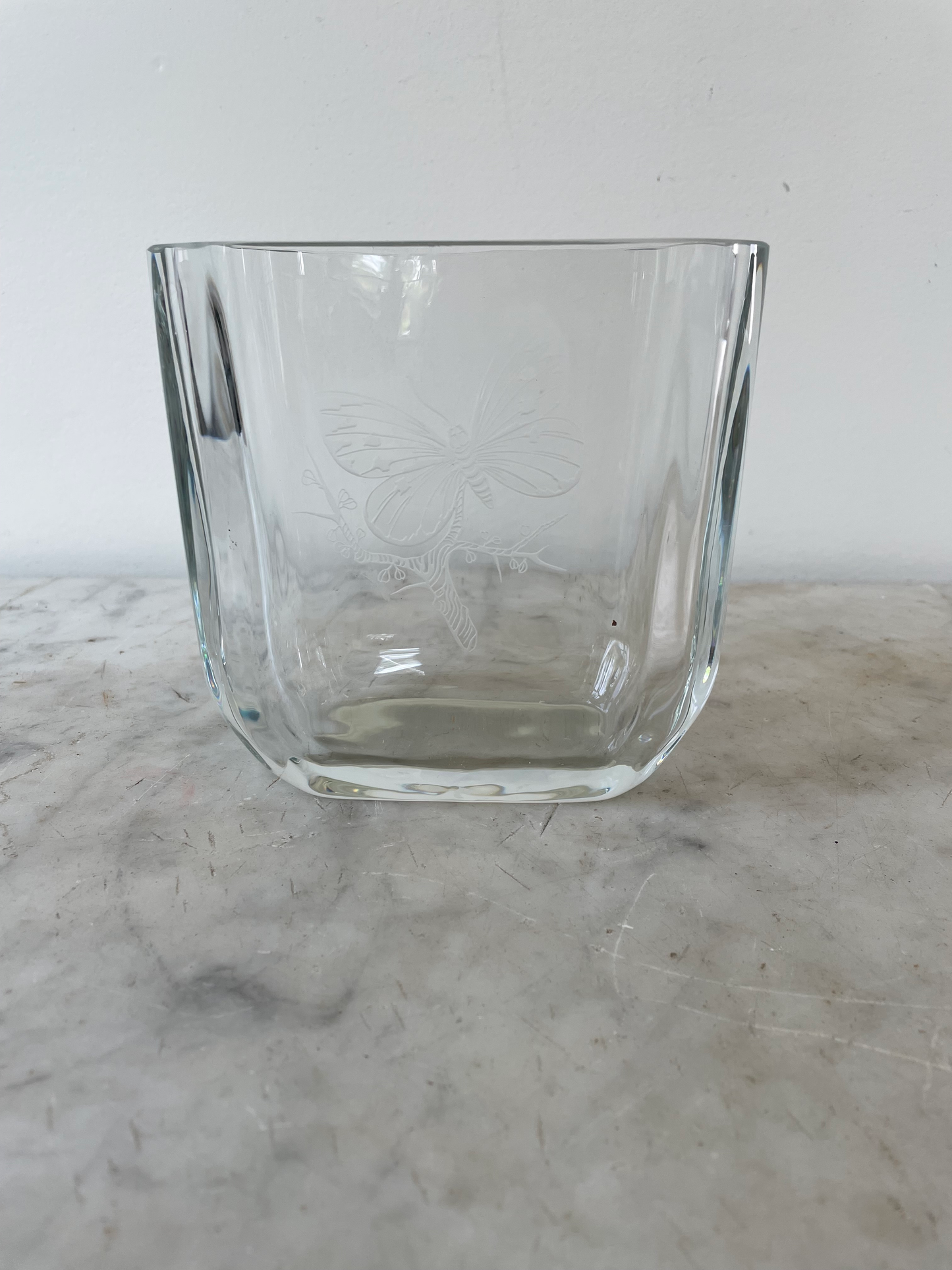 Orrefors Crystal Mid Century Scandinavian Art Glass Vase With Butterfly Design