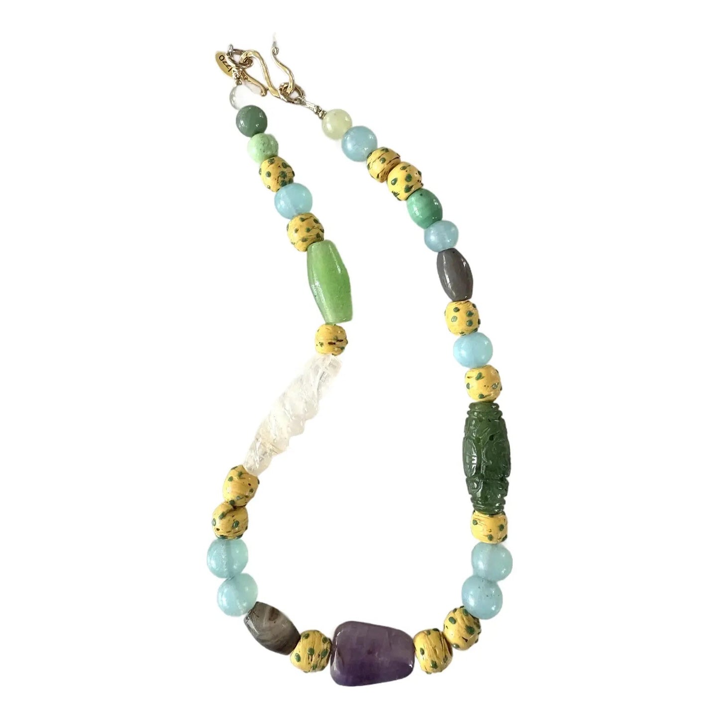 Carved Jade, Amethyst, Turquoise, Rare Ancient Venetian Glass Beaded Necklace, Designed by Matthew Izzo