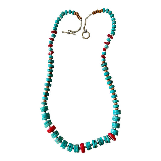 Vintage Turquoise and Coral Beaded Necklace