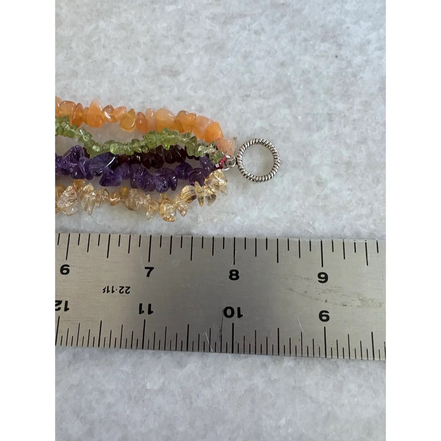 Pulsera Vintage de Cuentas Multicadenas con Amatista, Cornalina, Citrino, Peridoto y Granate - Broche de Plata de Ley