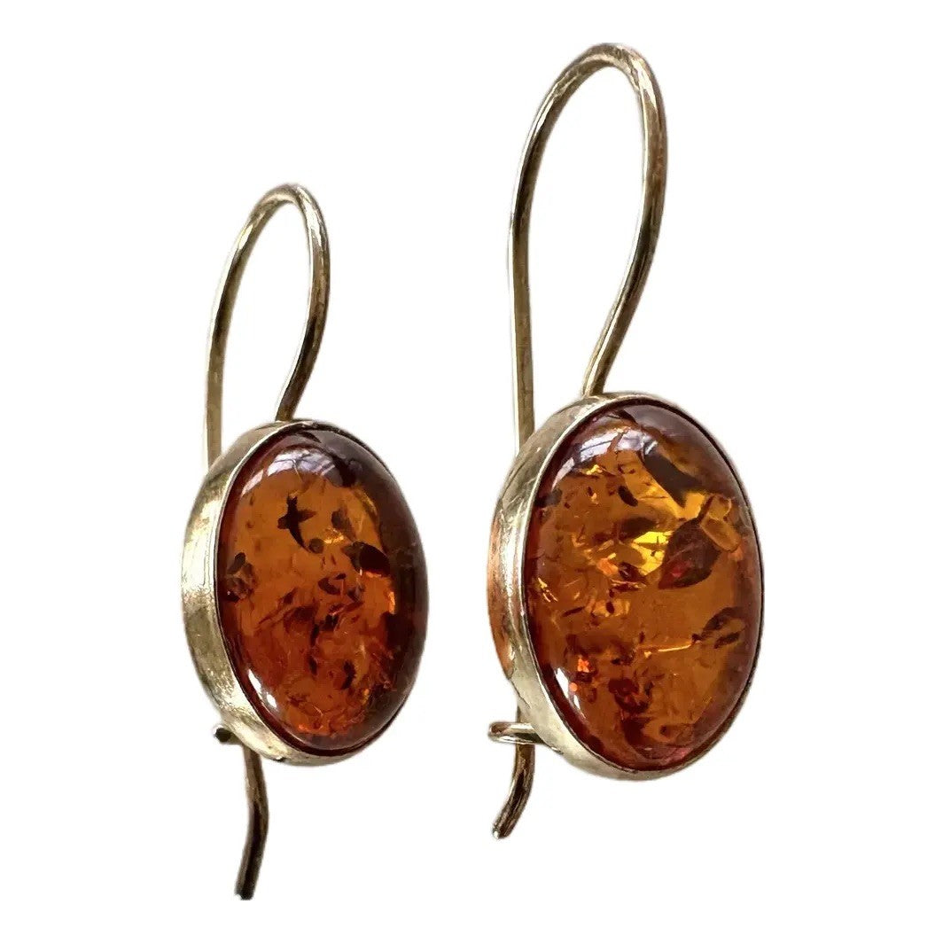 Gold Over Sterling Silver Amber Earrings