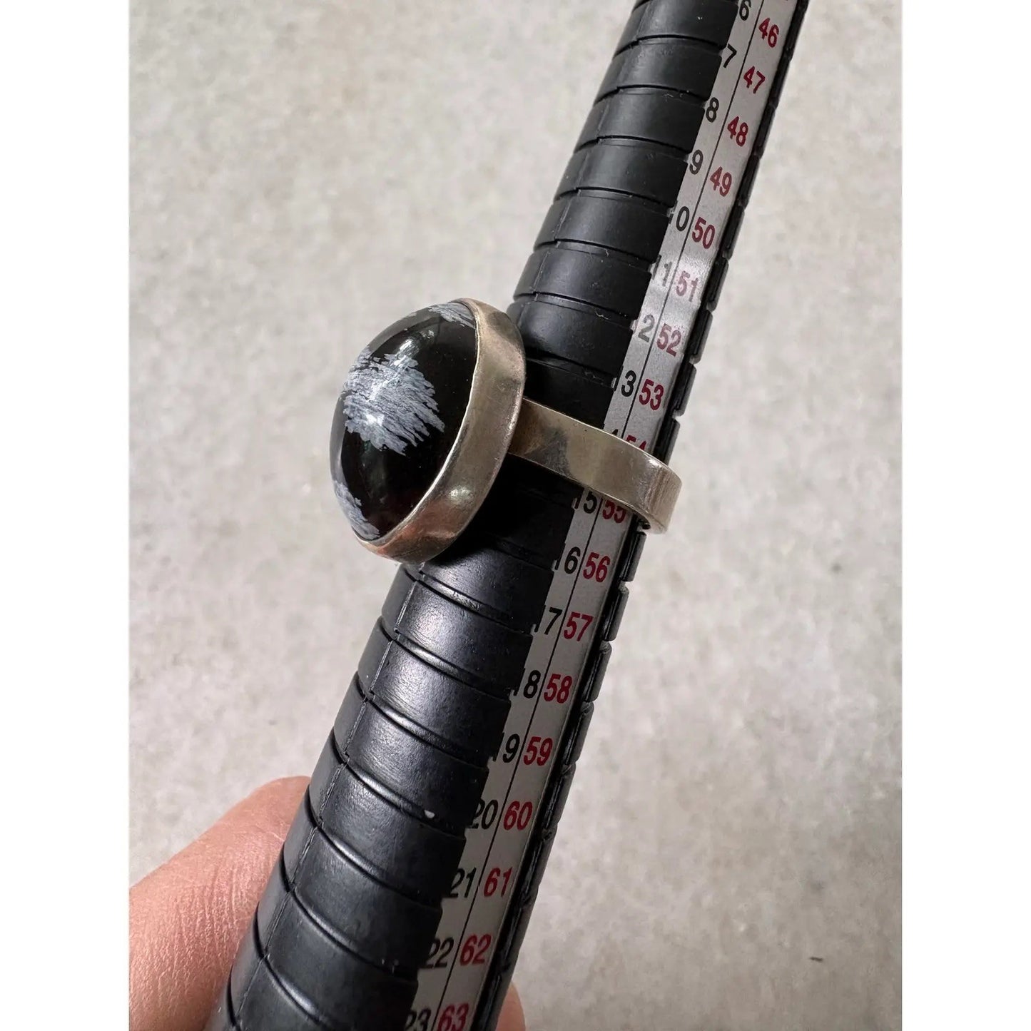 Sterling Silver Ring With an Oval Snowflake Obsidian Gemstone
