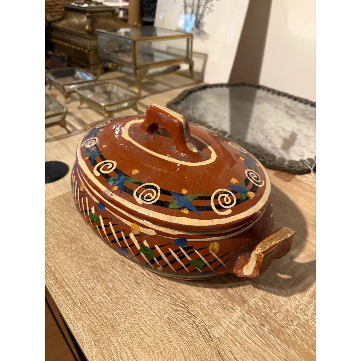 Vintage Mexican Tlaquepaque Art Pottery Casserole Dish With a Lid