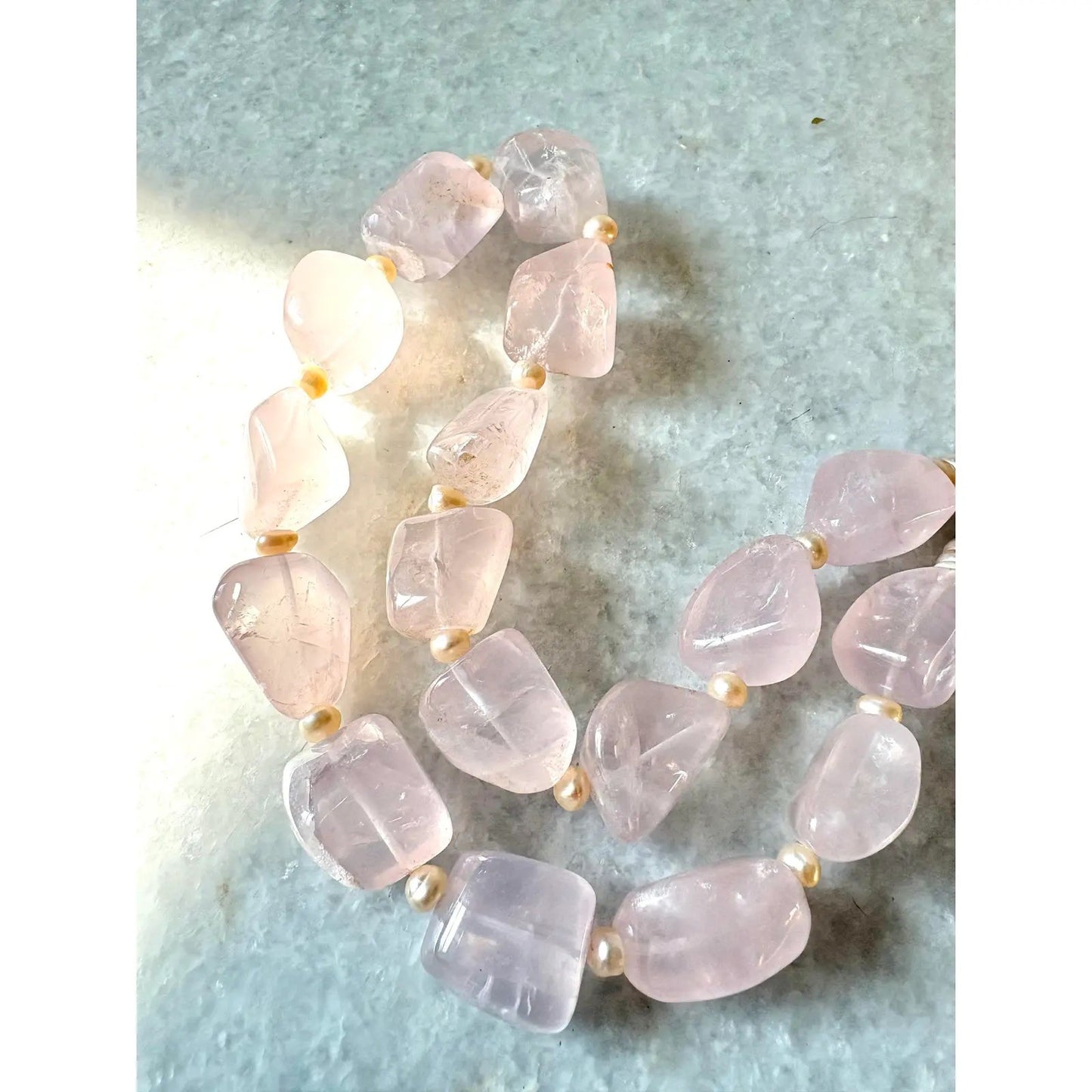 Chunky Rose Quartz Beaded Necklace With Sterling Silver Clasp