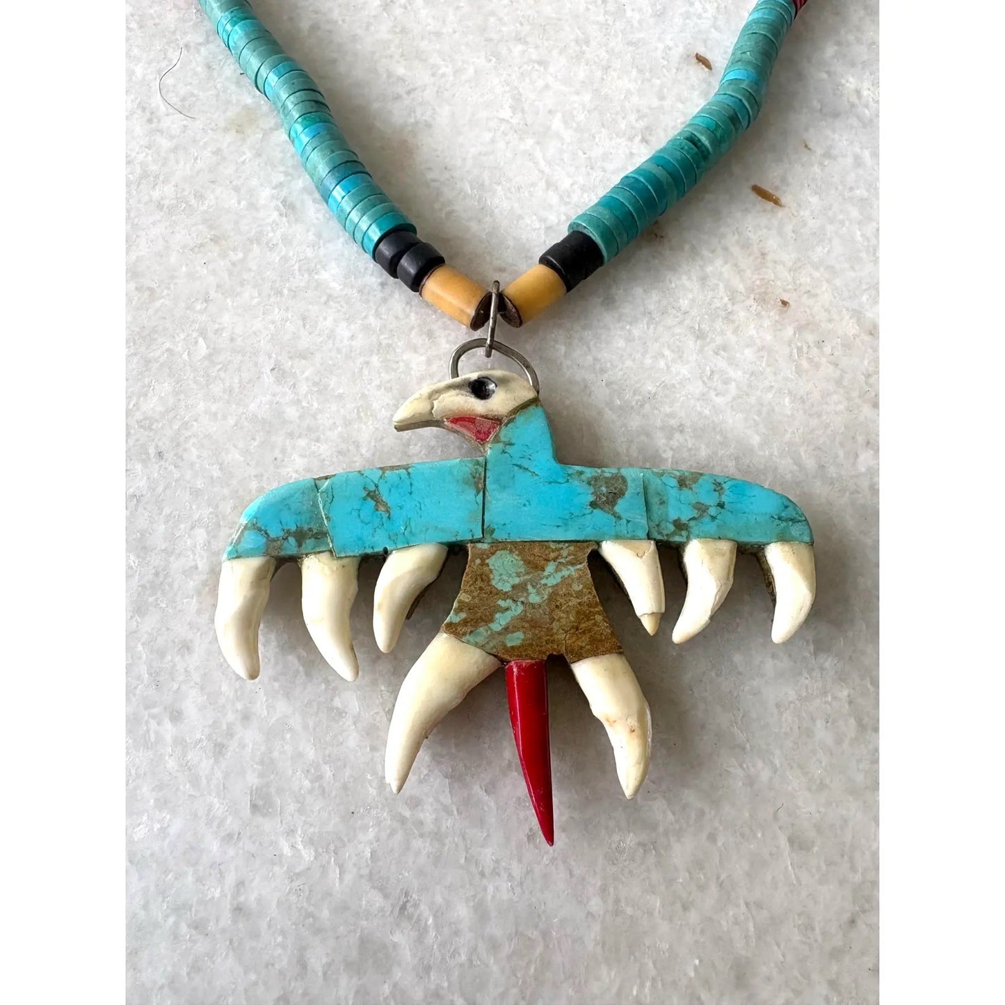 Mid-Century Native American Turquoise Necklace With Eagle Design