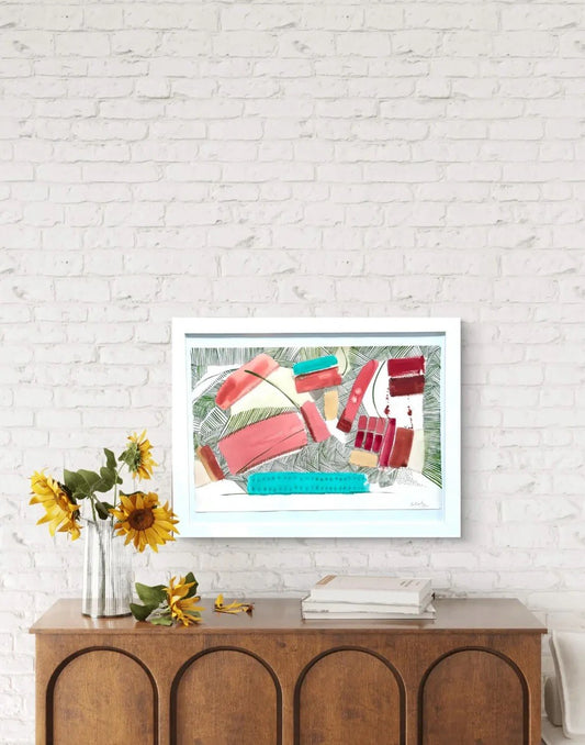 Barbara Beck Framed 1984 Abstract Painting on Paper in White Wood Frame