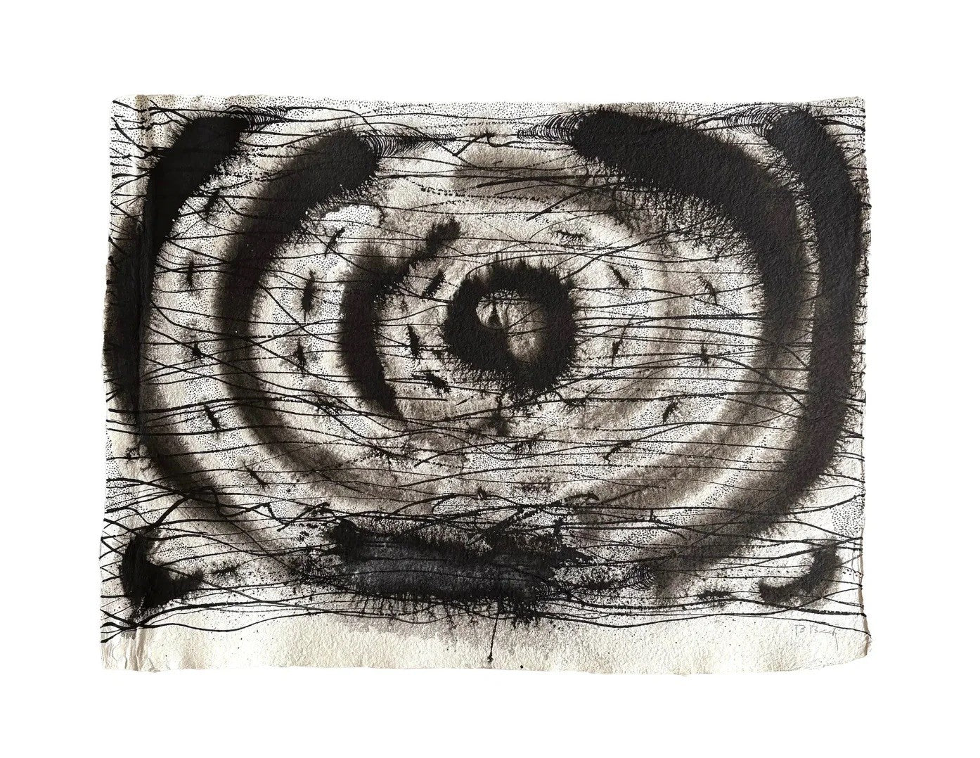 Barbara Beck Mid Century Modern Abstract Black Acrylic Painting on Paper