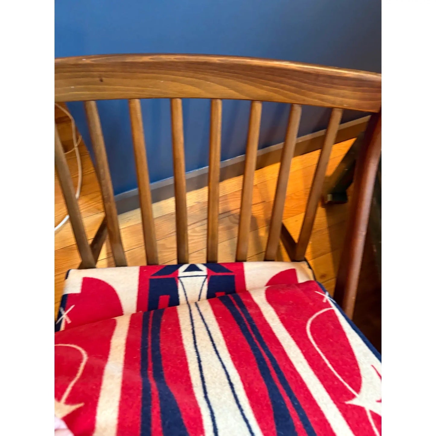 MCM Walnut Chair With Vintage Pendleton Wool Upholstery