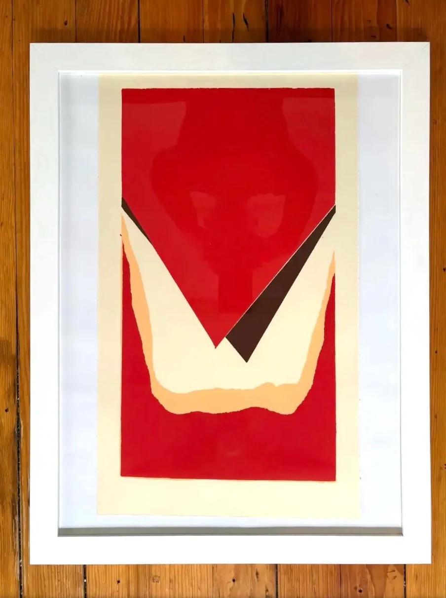 Barbara Beck 1971 Framed Screen Print on Paper in White Wood Frame