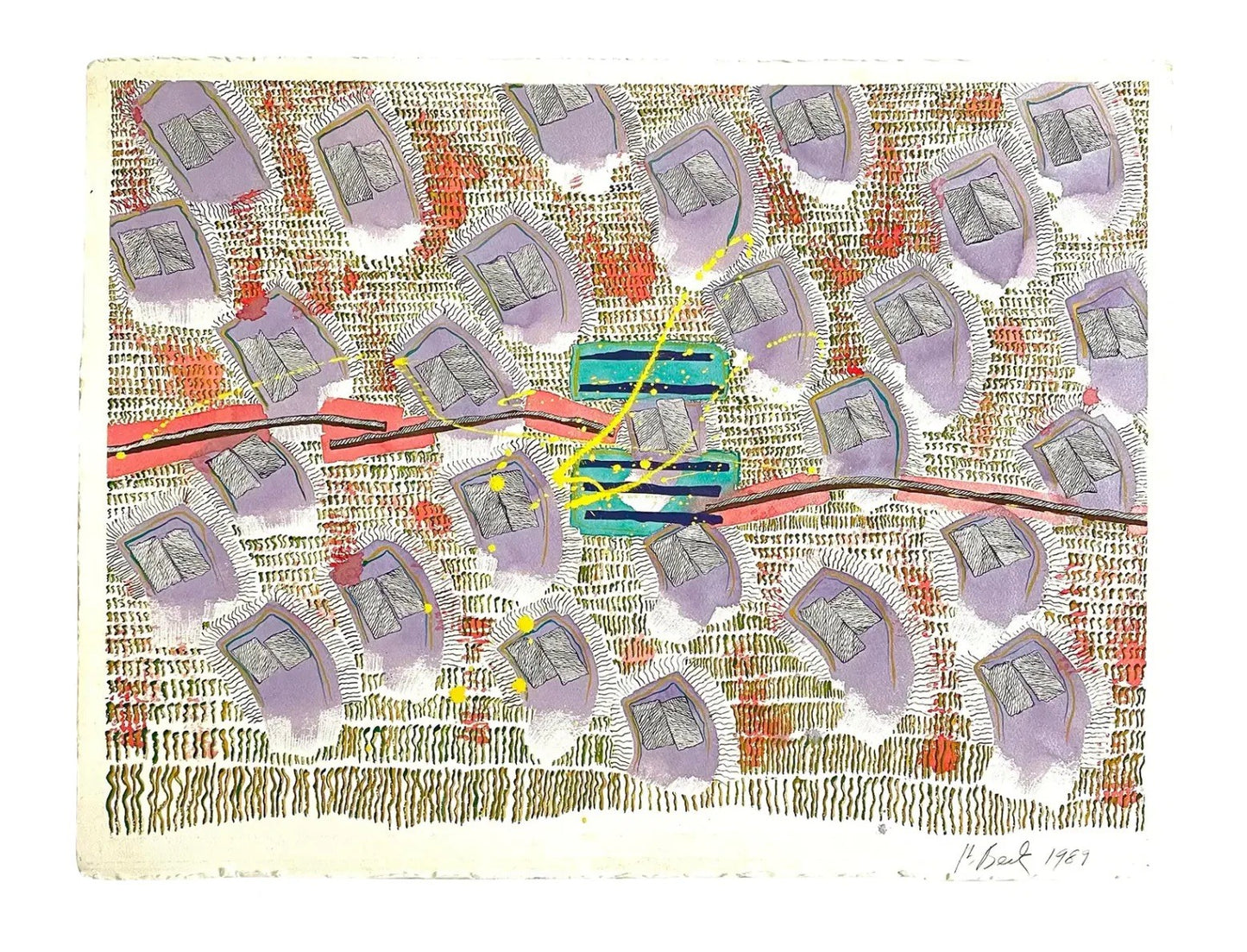 Barbara Beck 1989 Abstract Acrylic Painting on Paper