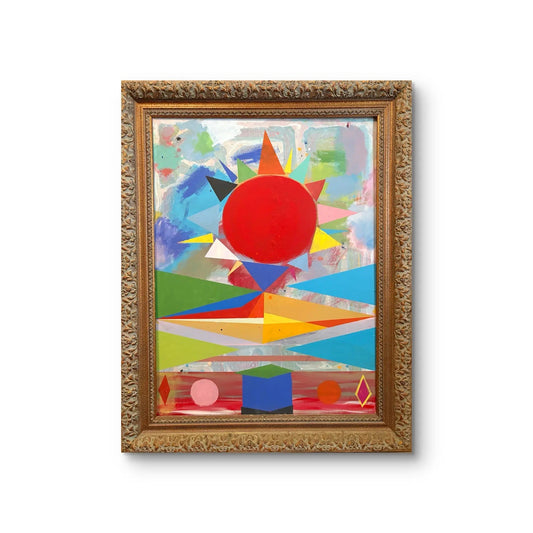 Vintage Acrylic Abstract Painting on Canvas in Ornate Frame