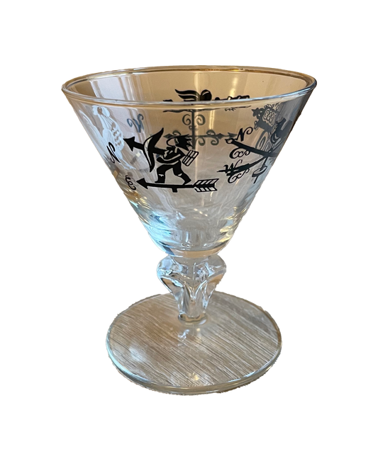 Vintage 1960s Cocktail Glass with Gold Detail, Sold Individually