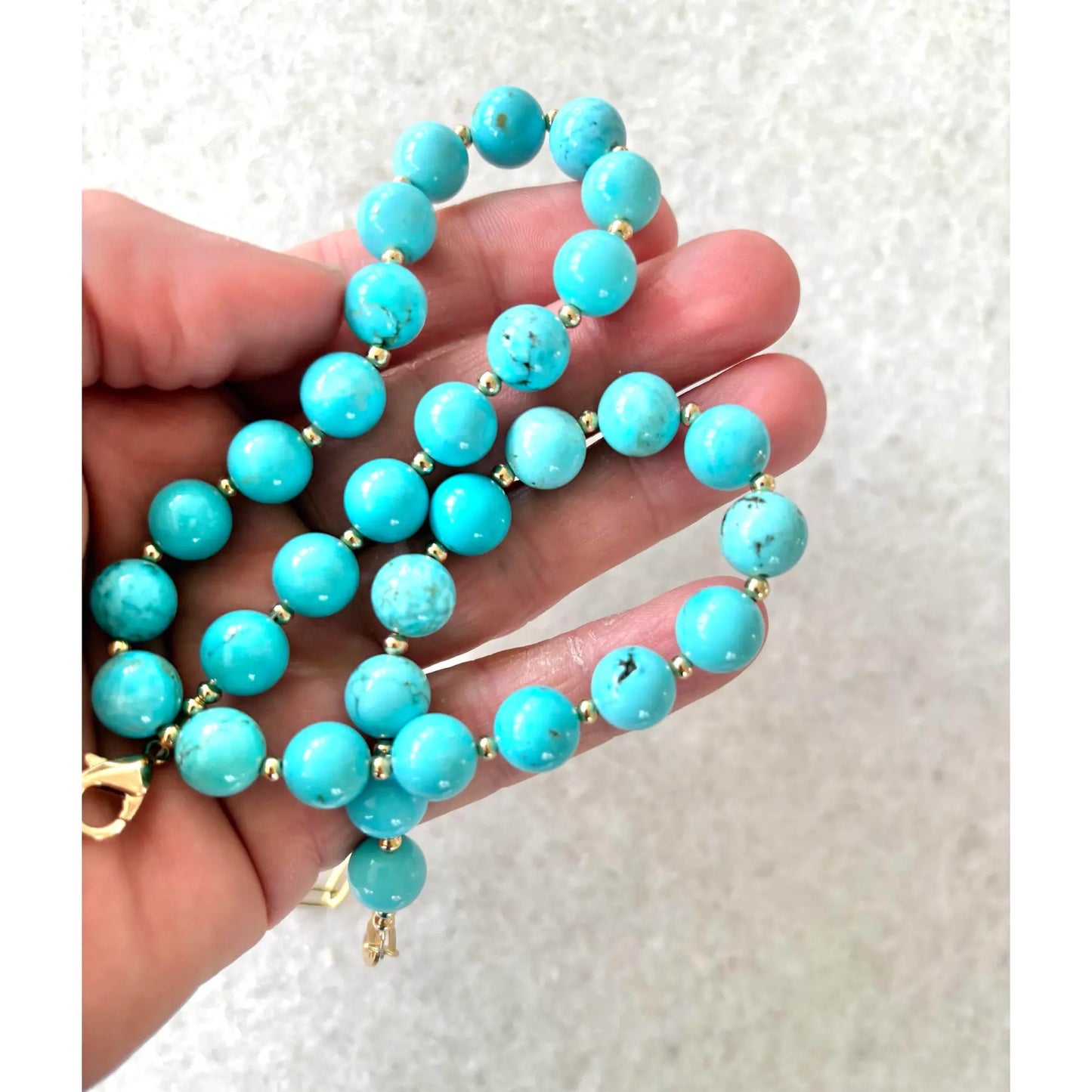 Turquoise Beaded Necklace With Gold Tone Spacers and Clasp - Designed by Matthew Izzo