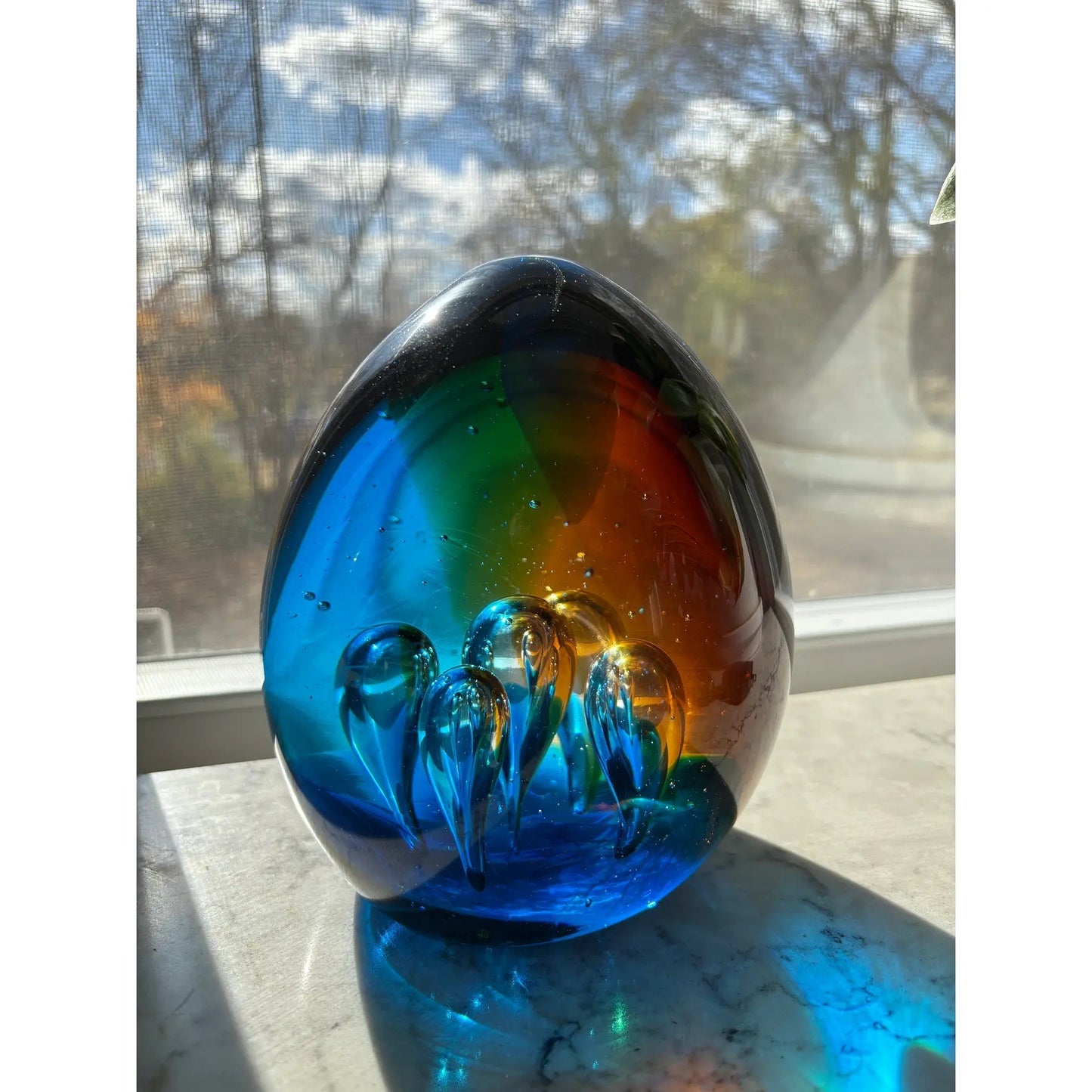 Large Hand-Blown Art Glass in an Egg Shape