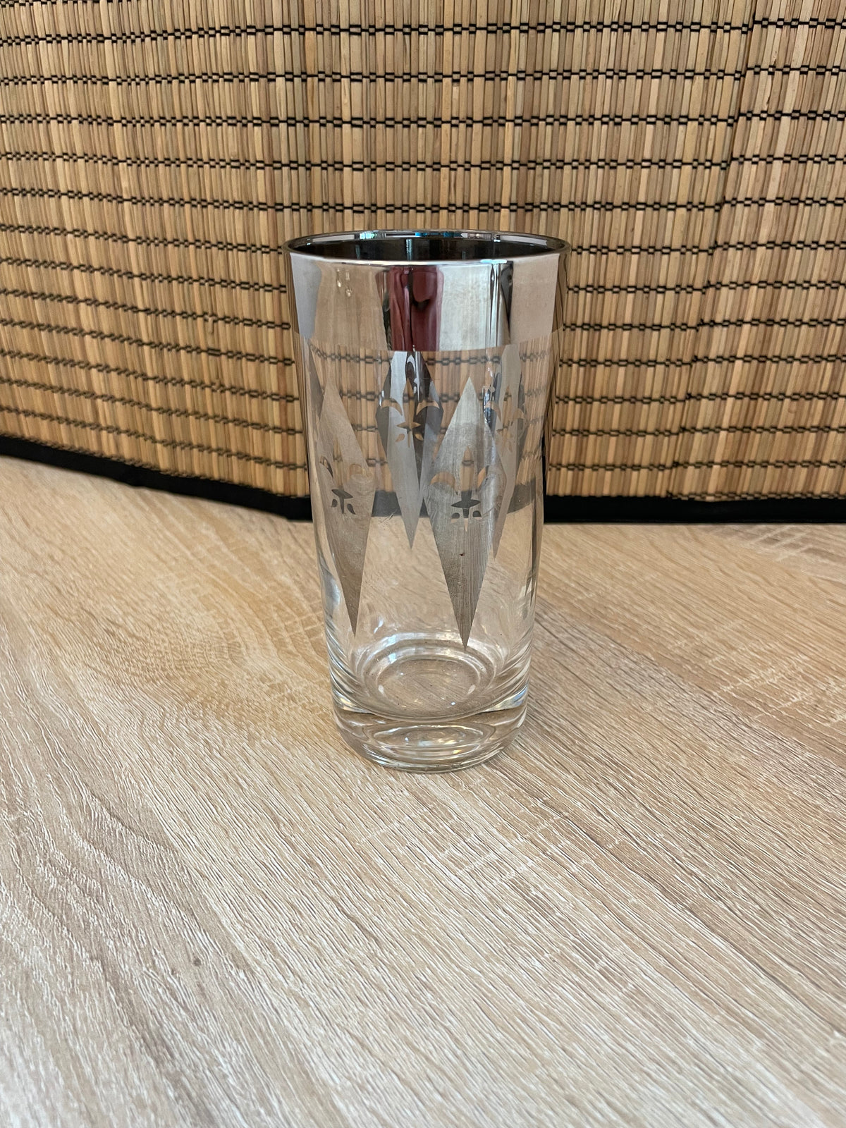 1960s Groovy Silver Rim Diamond Highball Cocktail Glass, Sold Individually