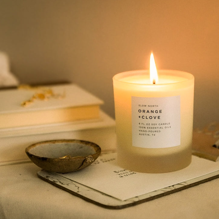 Naranja + Clavo - Vela de Soja No Tóxica con Aceites Esenciales, Favorita de Otoño